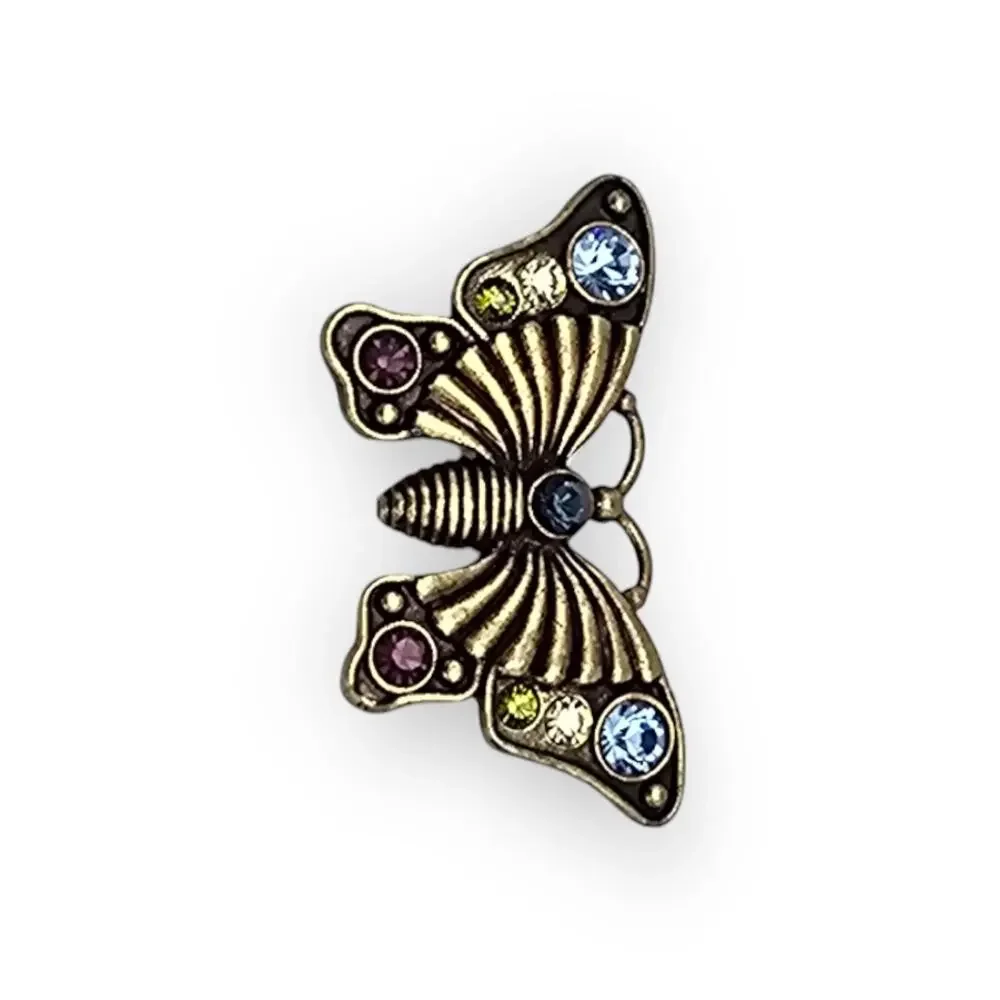 Butterfly Brooch Multi Color Rhinestone Gold Filigree Pin Storybook Romantic